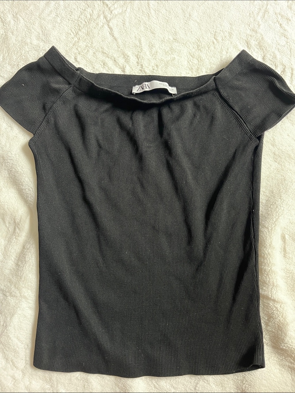 Zara Black Off-Shoulder Ribbed Camisole Top